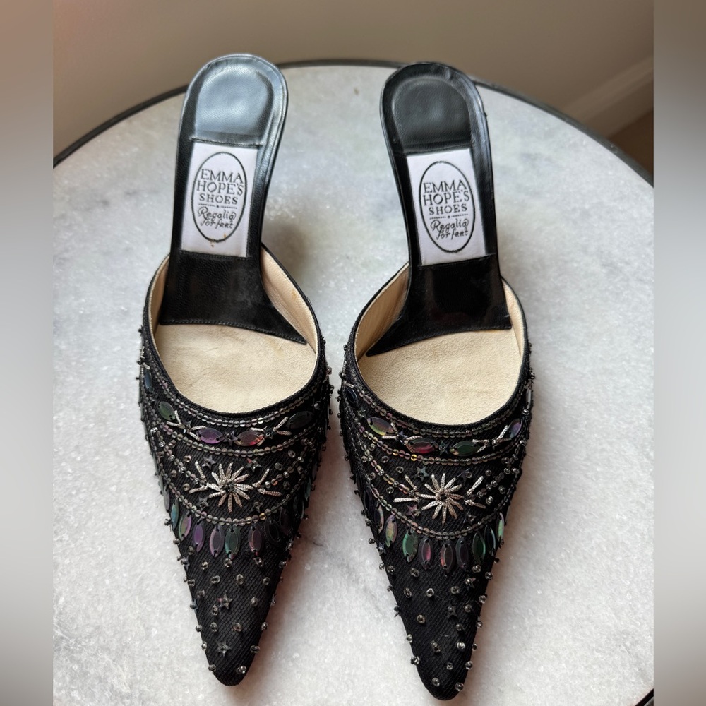 Emma Hope Black Embellished Women's Mule Heel size 37 1/2 never worn